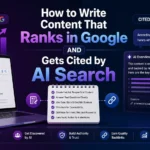 How to write content that ranks in Google and gets cited by AI search, featuring SEO and AI search visuals.