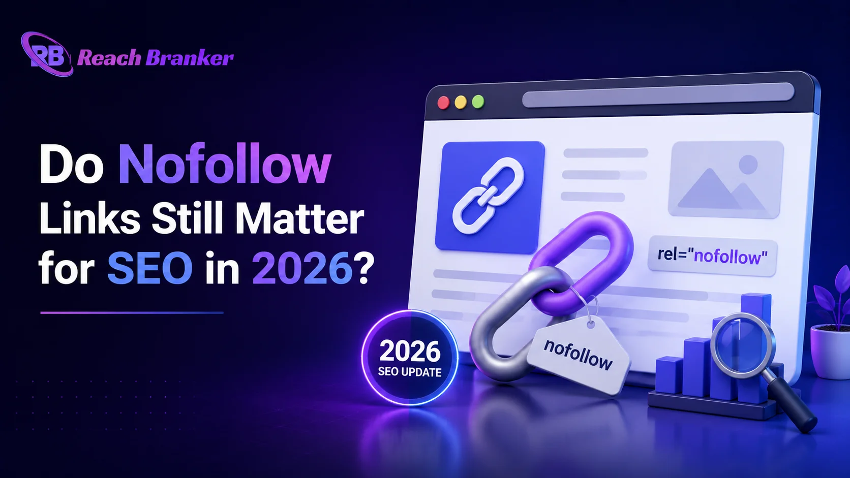 Nofollow links and their impact on SEO in 2026 with ReachBranker branding