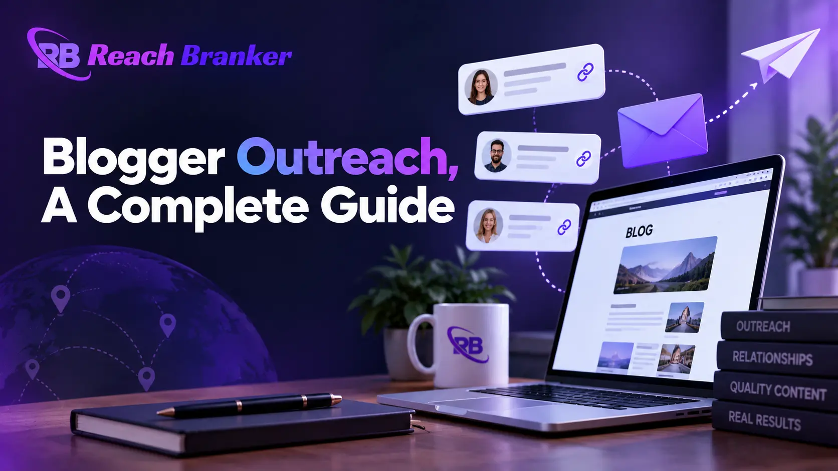 Blogger outreach complete guide showing digital outreach, publisher connections and relationship building for SEO.