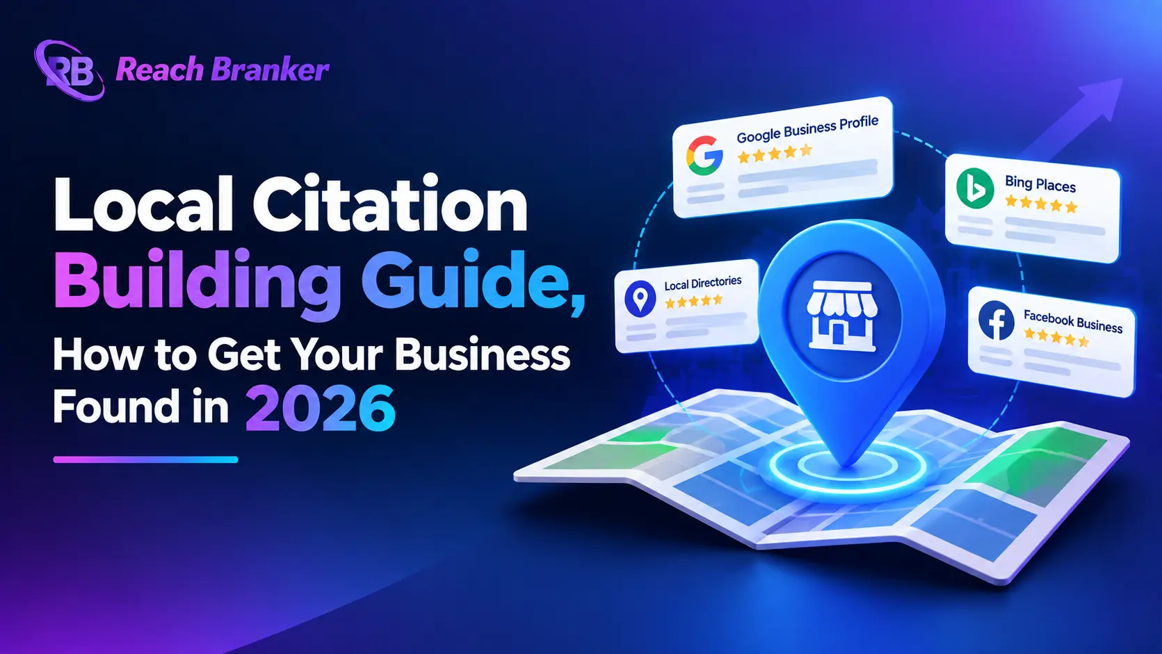 Local citation building guide showing business listings, local search visibility, maps, and SEO in 2026.
