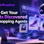 AI shopping agent discovering ecommerce products through search, product cards, ratings, and intelligent recommendations.